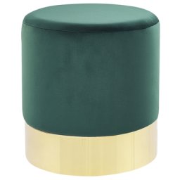 Pouf Grün Samtstoff rund 39 cm Sockel Fuß Gold Metall Barock Deko Ottomane Sitzpouf für Schminktisch, Wohn-, Schlaf- und Ankleidezimmer