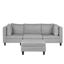 Sofa mit Ottomane Hellgrau Polsterbezug 3-Sitzer Modulsofa Wohnzimmermöbel Modern Wohnzimmer Salon Wohnecke Sitzecke