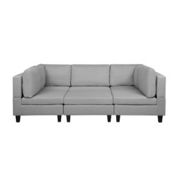 Sofa Hellgrau Polsterbezug U-Förmig Schlaffunktion Wohnlandschaft Modern Wohnzimmer
