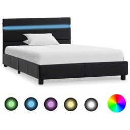 Bettgestell mit led Einzelbett Bett für Schlafzimmer Schwarz Kunstleder 90x200 cm DE21022 - Schwarz