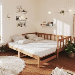 Tagesbett Ausziehbar Doppelbett Bett für Schlafzimmer Honigbraun Kiefer Massivholz 2x(90x200) cm