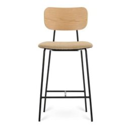 Barhocker EERO - Barhocker, Kord in Beige, Naturholz & schwarzes Metall
