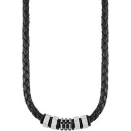Herren Kette mit Beads ""2027437"", Leder/Edelstahl