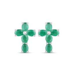 Vira Jewels Paar Ohrstecker 925-Sterling Silber rhodiniert Glänzend Smaragd grün