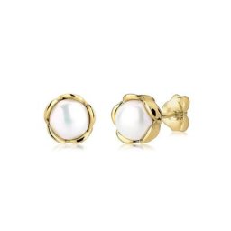 Elli Premium Paar Ohrstecker Blume Süßwasserperle Klassische Basic 375 Gelbgold