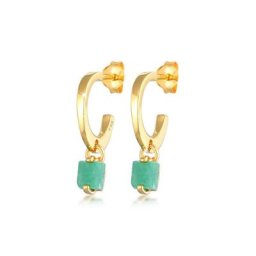 Elli Premium Paar Creolen Creolen Stecker Jade Pyramide 925 Silber vergoldet