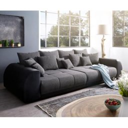 DELIFE Big-Sofa Violetta 310x135 cm Schwarz inklusive Kissen, Big Sofas