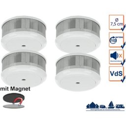 Mini 10-Jahres Rauchwarnmelder 4er Set + Magnet-Set mit vds & din EN14604