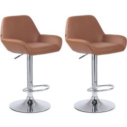 2er Set Barhocker Braga Kunstleder-hellbraun-Chrom