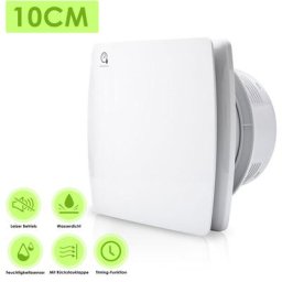 Badlüfter 100mm Feuchtesensor Timer Ventilator Mit Rückflussleitblech Wandlüfter 100mm - Weiß