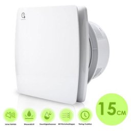 Badlüfter 150mm Ventilator Timer Feuchtesensor Rohrlüfter Mit Rückflussleitblech 150mm - Weiß