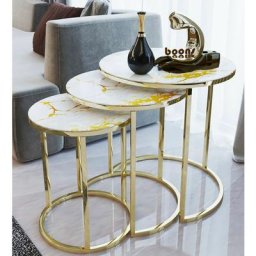 Venus Satztisch mit Marmormuster, Gold & Gelb - Farbe:GelbBeinfarbe:Gold
