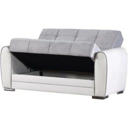 Schlafsofa Pablito, Eck-Container-Schlafsofa aus Kunstleder und Stoff, Wohnzimmersofa mit