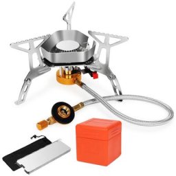 Campingkocher Campingausrüstung 3500W Windschott Gaskocher mit Piezozündung Camping Kocher Faltbar