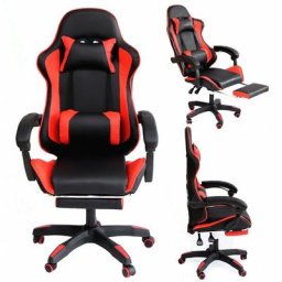 Gamingstuhl Bürostuhl Chefsessel Schreibtischstuhl Schwarz Rot + Fußablage Drehstuhl Gaming Stuhl