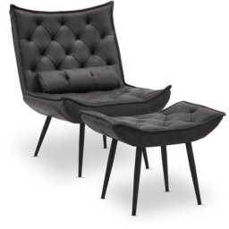Sessel mit Hocker, Retro Vintage Lesesessel Loungesessel Stuhl Polstersessel, Kunstleder,4778