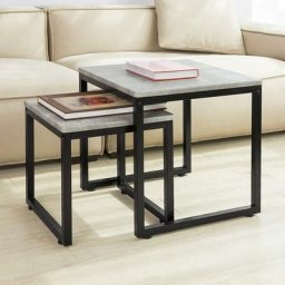 FBT42-HG 2er Set Couchtisch Beistelltisch 2-teilig Satztisch Sofatisch Kaffeetisch Tisch-Set grau