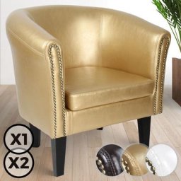 Chesterfield Sessel - aus Holz und Kunstleder, mit Kupfernieten, Gold, 1er - Loungesessel,