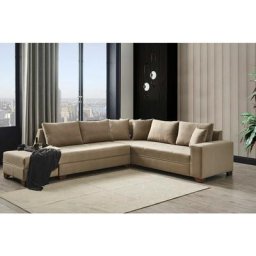 Esse Ausrichtung Links Ecksofa, Hellbraun - Beinfarbe: Kunststoff,Stofffarbe: Hellbraun