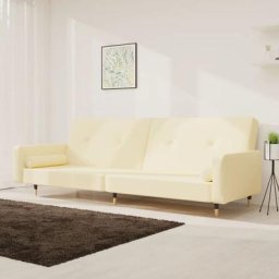 Schlafsofa 2-Sitzer - Schlafcouch Wohnzimmersofa mit 2 Kissen Creme Samt BV337064 - BonneVie - Creme