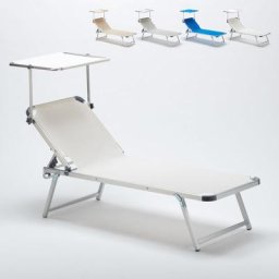 Aluminium Strandliege mit Sonnendach Nettuno Weiß