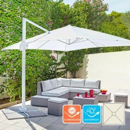 Aluminium-Gartenschirm mit dezentraler Stange für Haus 3x3m Paradise White