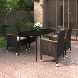 5-tlg. Gartenmöbel Set Sitzgruppe Garten mit Tisch und Stühlen - mit Auflagen Poly Rattan und Glas