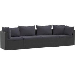 4-tlg. Garten-Sofagarnitur mit Auflagen Poly Rattan Schwarz Vidaxl Schwarz