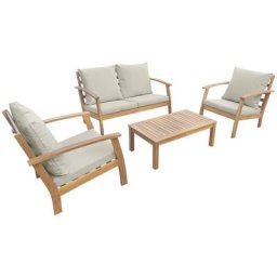 Gartenmöbel aus Holz, 4-Sitzer - Ushuaïa - Beige Kissen, Sofa, Sessel und Couchtisch aus Akazie,