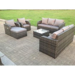Polyrattan Garten Sofa Outdoor Gartenmöbel Set für 9 Personen Balkonmöbel Sitzgruppe mit