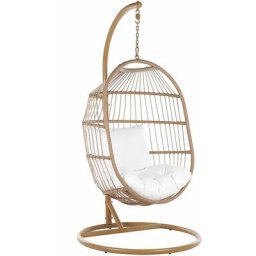 Moderner Hängesessel aus Metall/ Rattan/ Flechtseil mit Kissen beige Alba - Beige