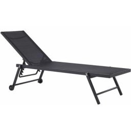 Sonnenliege Gartenliege mit Rollen Aluminium Textilbespannung Schwarz Portofino - Schwarz