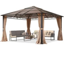 Gartenpavillon 4x4 m wasserdicht alu Deluxe Pavillon mit 4 Seitenteilen in cappuccino 6 mm