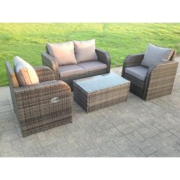 Outdoor Gartenmöbel Set 4-Sitzer Polyrattan Garten Sofa Balkonmöbel Sitzgruppe mit