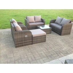 Polyrattan Garten Sofa Outdoor Gartenmöbel Set für 7 Personen Balkonmöbel Sitzgruppe mit
