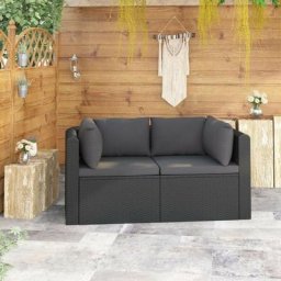 2-tlg. Garten-Sofagarnitur mit Auflagen Poly Rattan Schwarz vidaXL - Schwarz