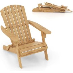 COSTWAY Klappbarer Adirondack Stuhl Bambus, mit hoher Rückenlehne, Gartenstuhl, Outdoor-Stuhl für