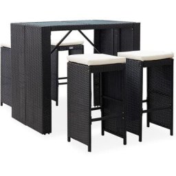 Vidaxl - 5-tlg. Garten-Bar-Set Poly Rattan und Glas Schwarz Schwarz