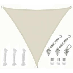 Amanka - 3x3x3 Sonnensegel Dreieckig Wasserdicht - Sonnenschutz Segel Set mit Befestigung - beige