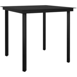 Garten-Esstisch Schwarz 80x80x74 cm Stahl und Glas Vidaxl Schwarz