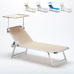 Aluminium Strandliege mit Sonnendach Nettuno Beige