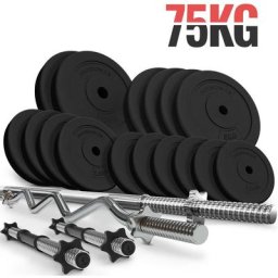 Hantelset - 75 kg Set, Langhantel (165 cm, ø 30 mm, Sternverschlüsse), 2 Kurzhanteln (45 cm,