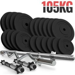 Hantelset - 105 kg Set, Langhantel (165 cm, Ø30 mm, Sternverschlüsse), 2 Kurzhanteln (45 cm,