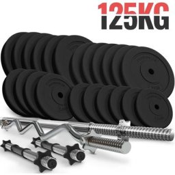 Hantelset - 125 kg Set, Langhantel (165 cm, Ø30 mm, Sternverschlüsse), 2 Kurzhanteln (45 cm,