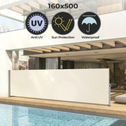 Seitenmarkise - Ausziehbar, 160x500cm, Balkon, Terasse, Garten, Wasserdicht, Blickdicht, Beige
