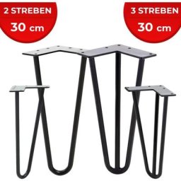 Hairpin Tischbeine - 4er Set, Metall, aus Stahl, 2 oder 3 Streben, Größenwahl, Schwarz - Haarnadel