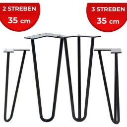 Hairpin Tischbeine - 4er Set, Metall, aus Stahl, 2 oder 3 Streben, Größenwahl, Schwarz - Haarnadel