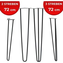 Hairpin Tischbeine - 4er Set, Metall, aus Stahl, 2 oder 3 Streben, Größenwahl, Schwarz - Haarnadel