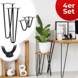 Hairpin Tischbeine - 4er Set, Metall, aus Stahl, 2 oder 3 Streben, Größenwahl, Schwarz - Haarnadel