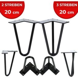 Hairpin Tischbeine - 4er Set, Metall, aus Stahl, 2 oder 3 Streben, Größenwahl, Schwarz - Haarnadel